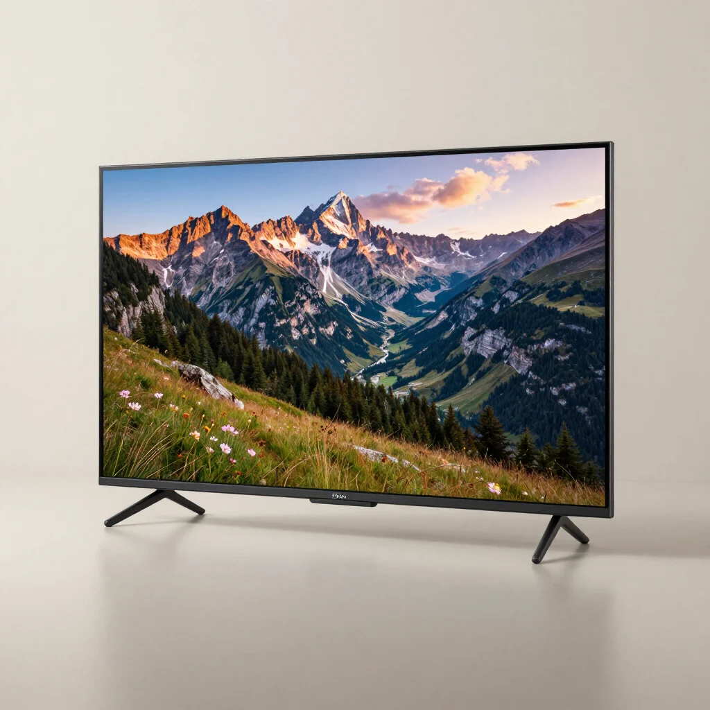 43 inch smart LED TV showing mountain landscape