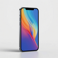 Graphite smartphone with colourful display standing upright