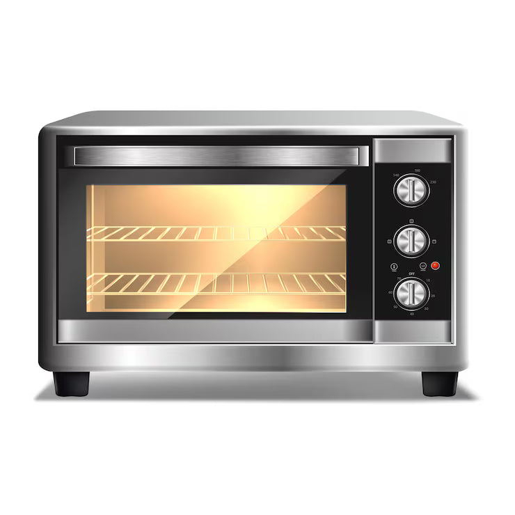 Stainless steel oven toaster griller with glass door and three knobs